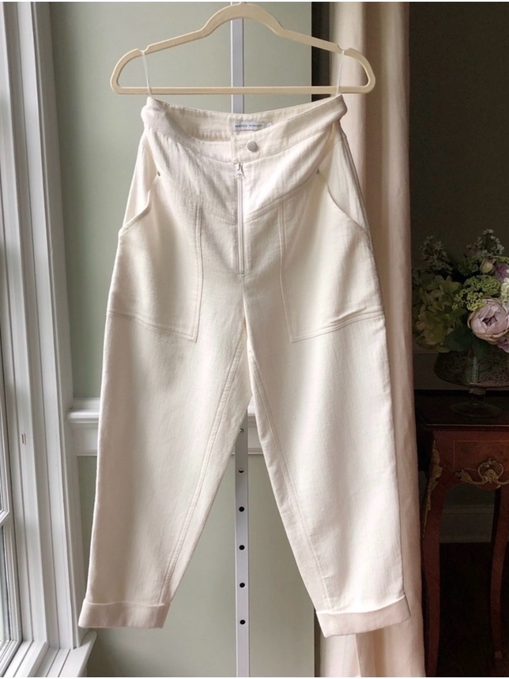 Rebecca Minkoff Cream High-Waist Cropped Pants